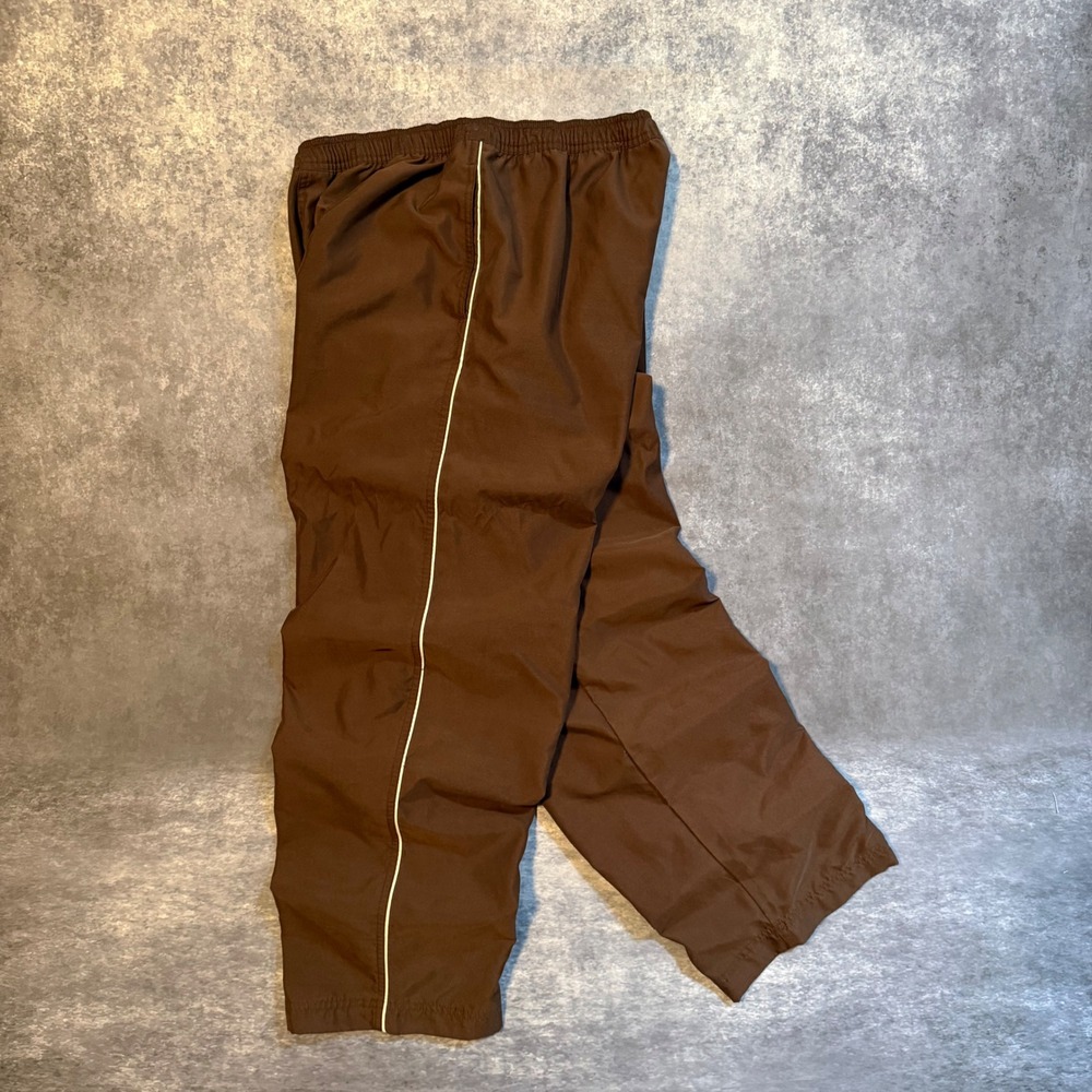 Y2K Brown Track‎ Pants Baggy Men's Small Elastic Waist Side Stripe Windbreaker